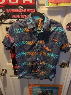 Maui & Sons Hawaiian Shirt Mens Medium Abstract Colorful 80's 90's Art to Wear